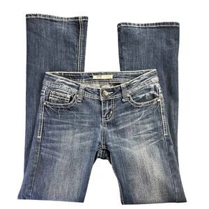 ZCO Jeans Womens Size 5 Bootcut Low Rise Fleur De Lis Embroidered Denim Flare